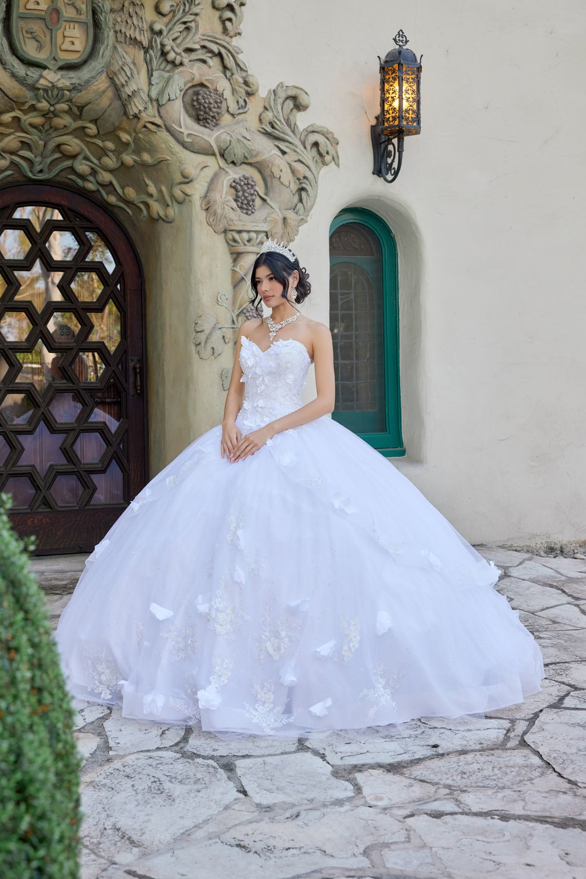 Elegant Lace Embellished Long Bridal Wedding Gown Detailed