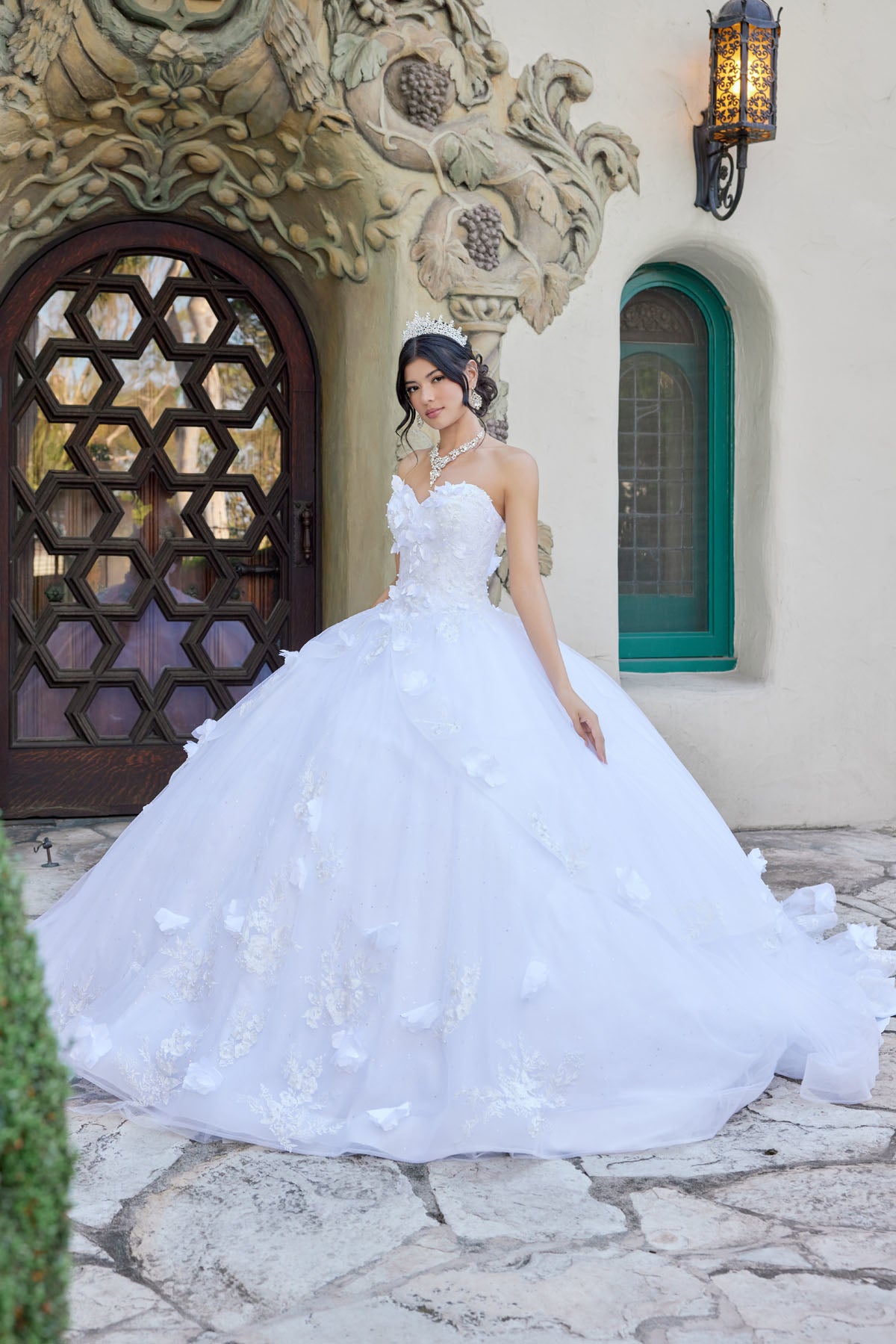 Elegant Lace Embellished Long Bridal Wedding Gown Detailed