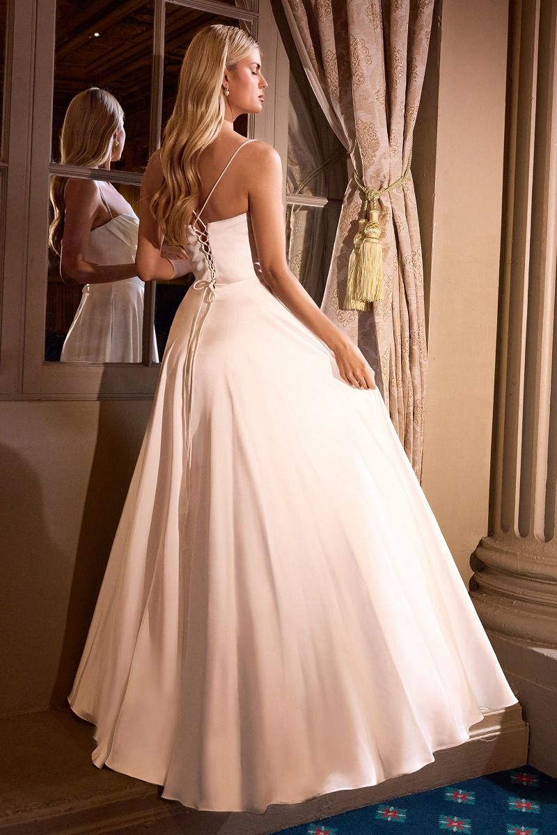 Off White Cowl Neckline Spaghetti Strap A-Line Wedding Dress Gown