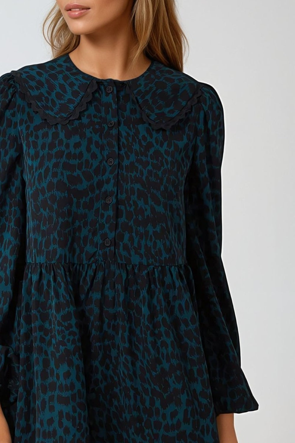 Teal Animal Print Smock Mini Dress-1