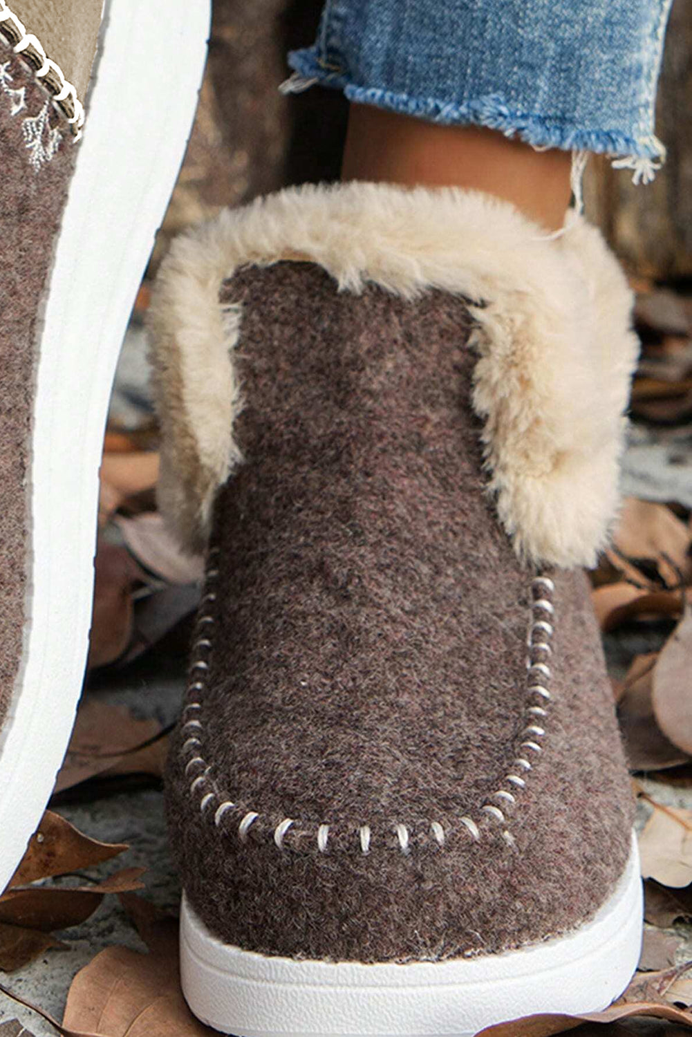 Anna Suede Stitching Plush Lined Anklet Boots-3