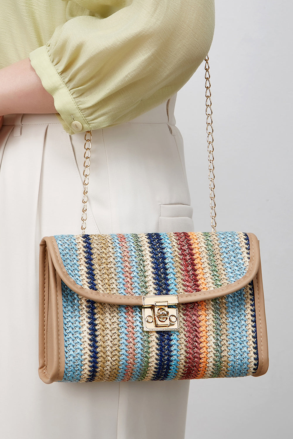 Azariah Striped Crochet Flapped Bag-0