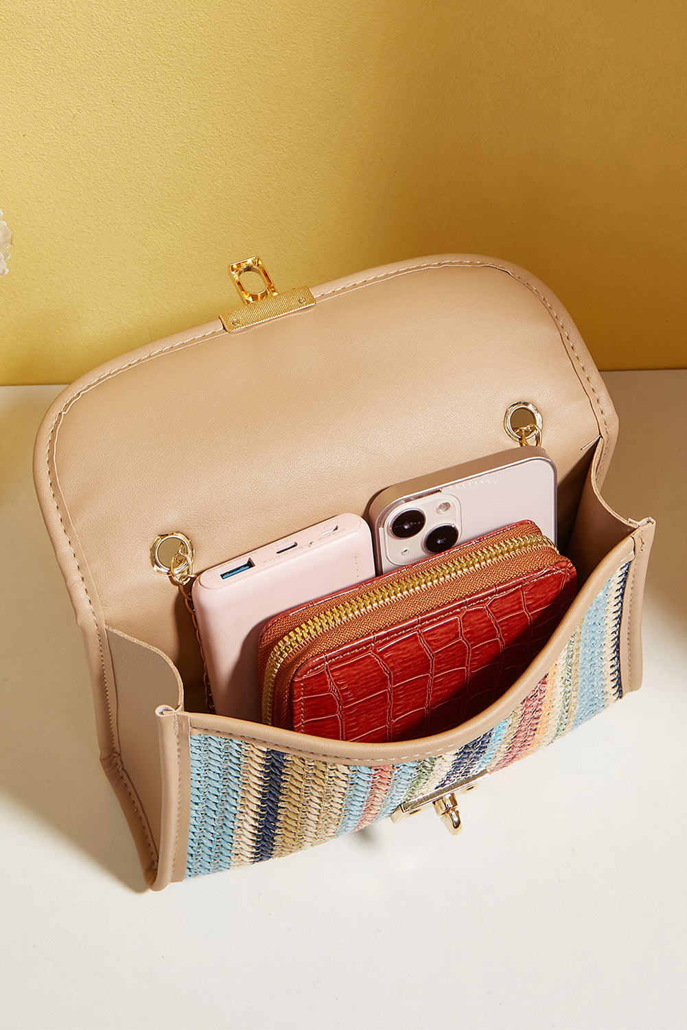 Azariah Striped Crochet Flapped Bag-3