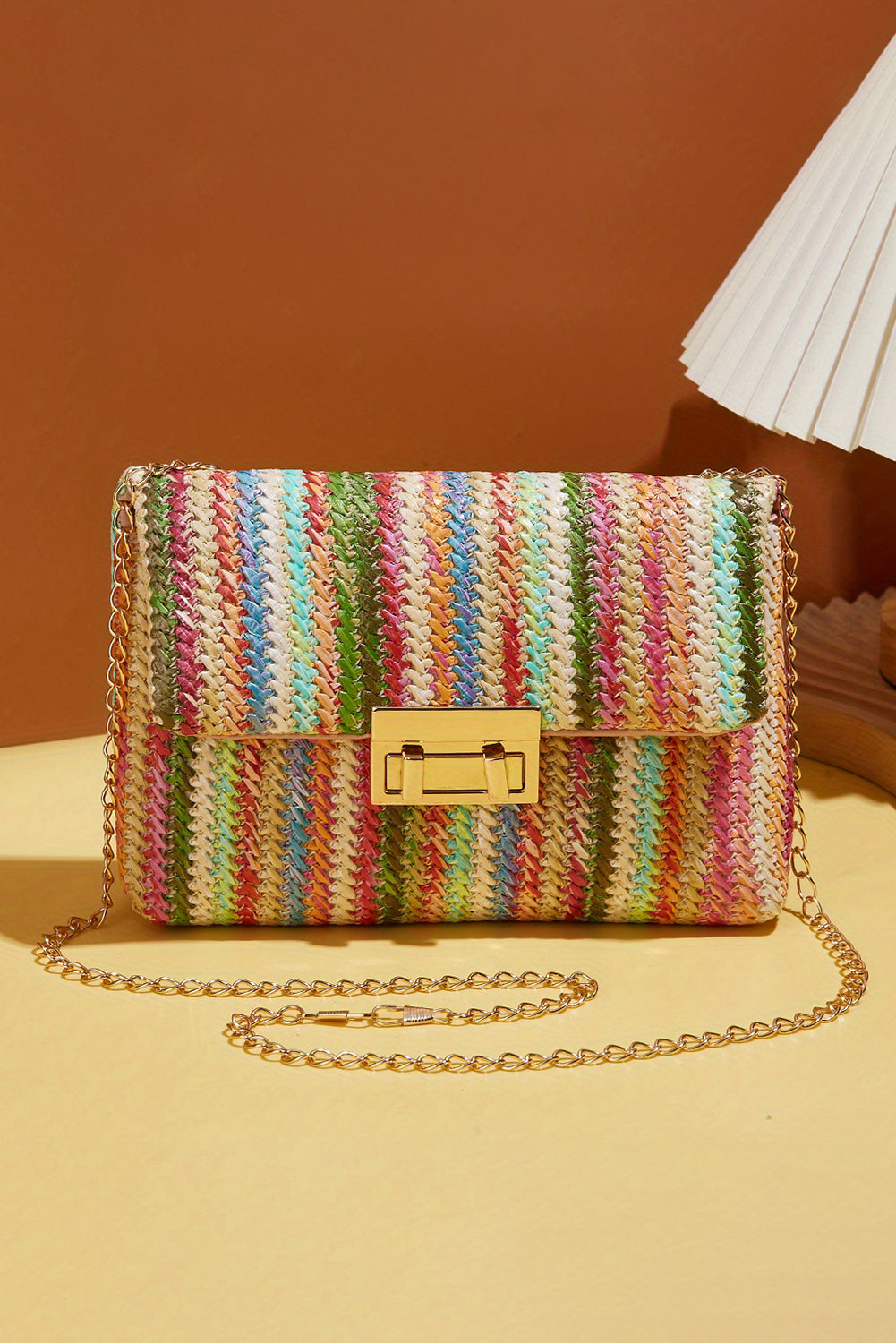 Azariah Striped Crochet Flapped Bag-4