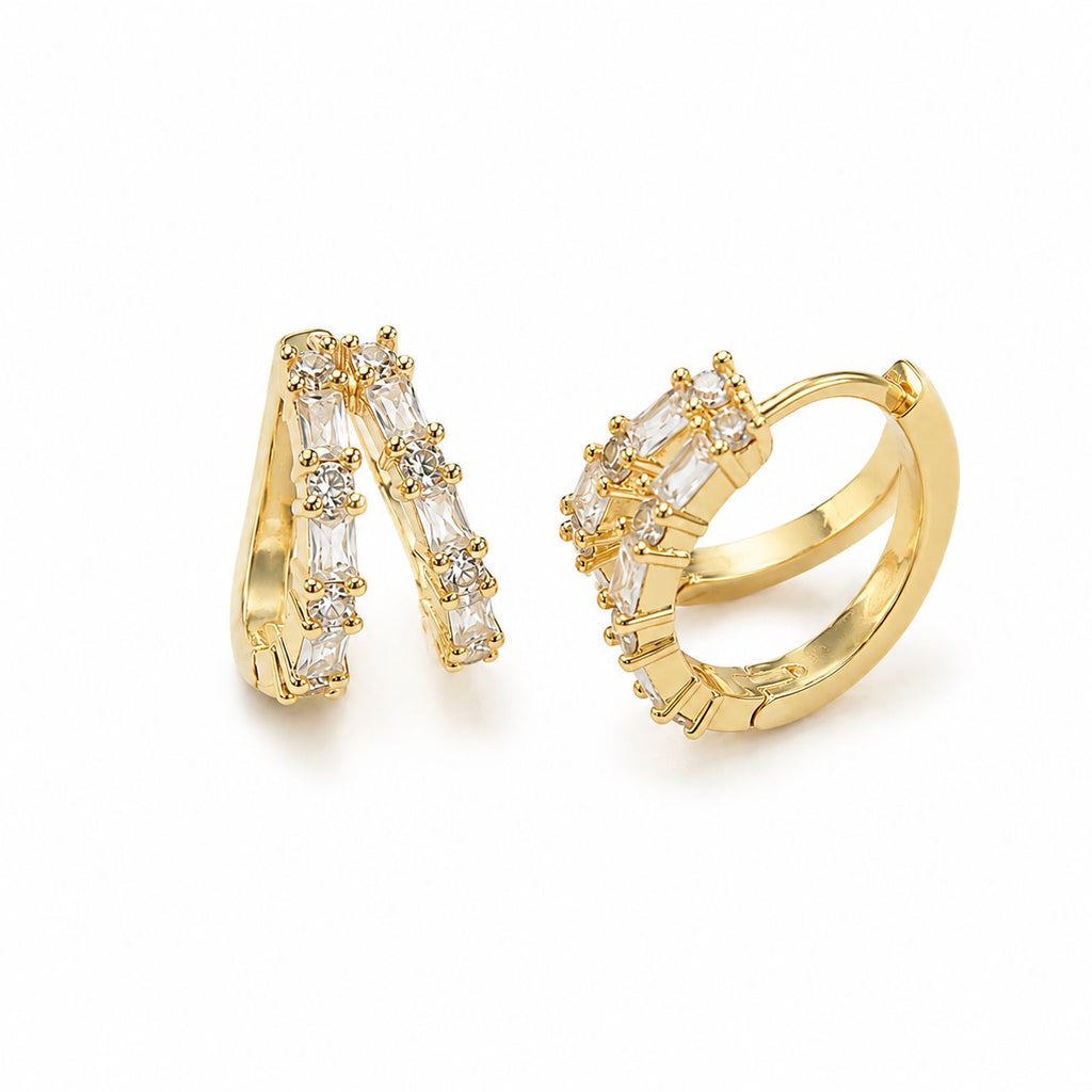 Modern Baguette CZ Huggie Hoop Earrings