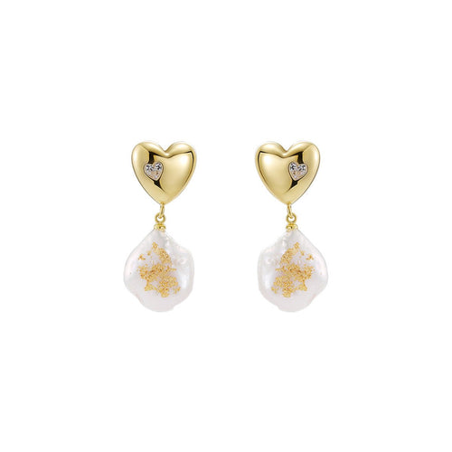 Adorne Hearts Desire Pearl Drop Gold Earrings-0