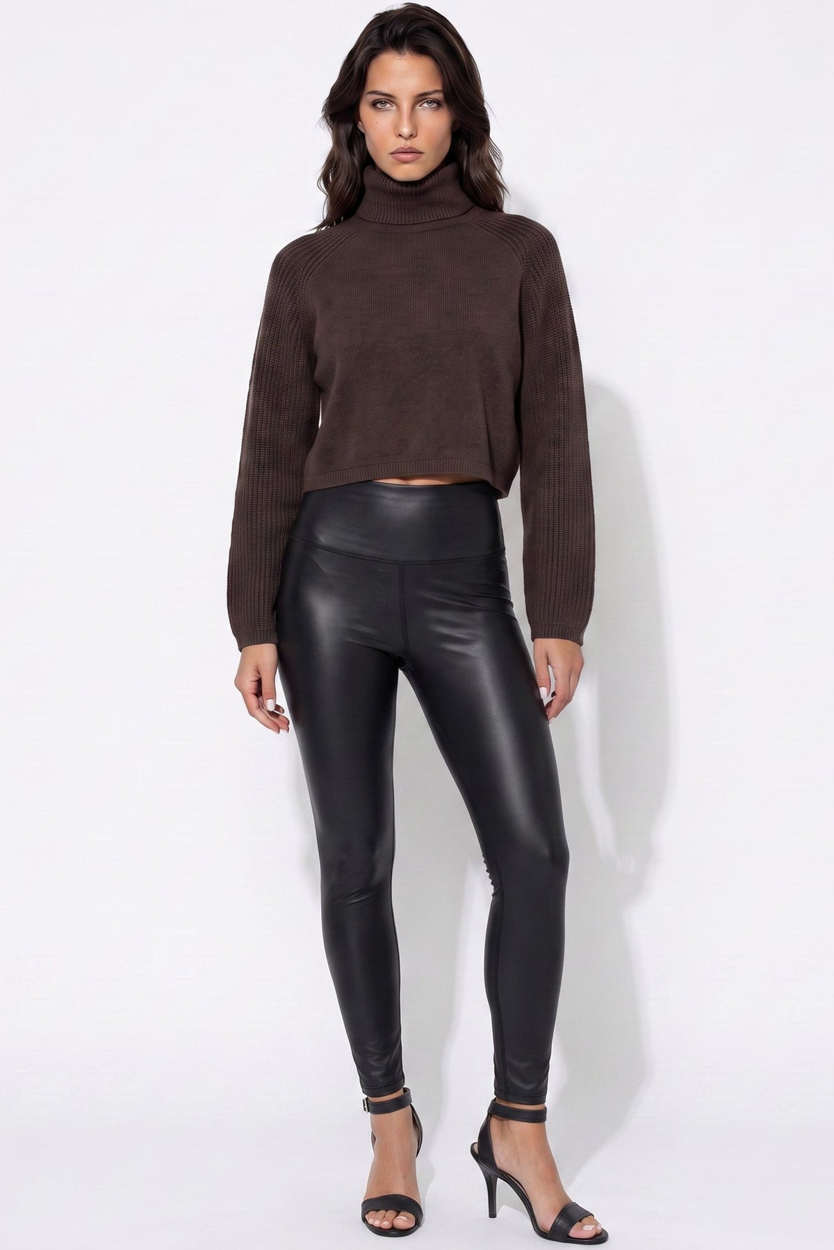 Black High‑Waist Leather‑Look Leggings-0