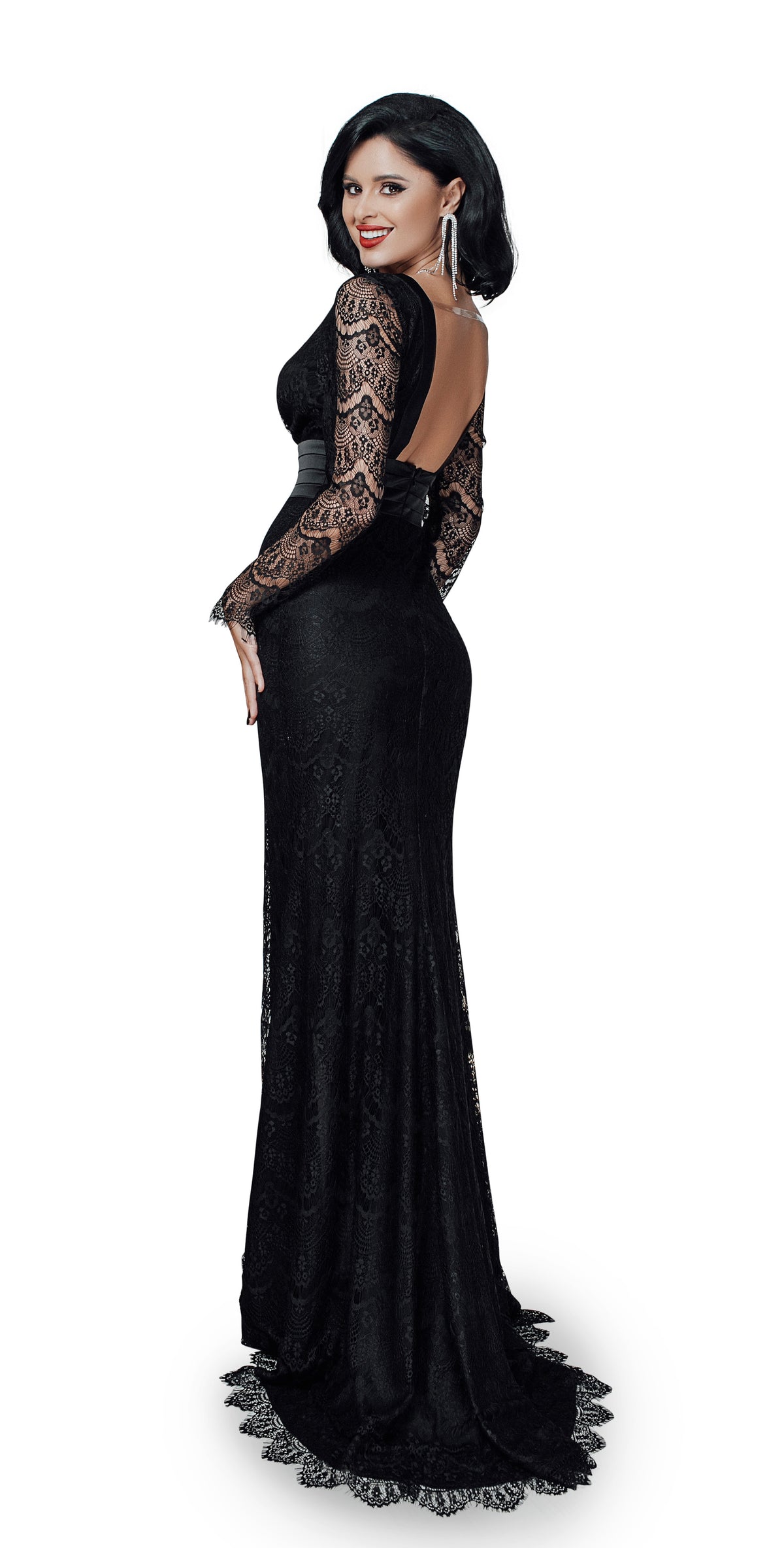 Lace Evening Gown – Elegant Tie Lace Dress, Wedding Guest Maxi Dress