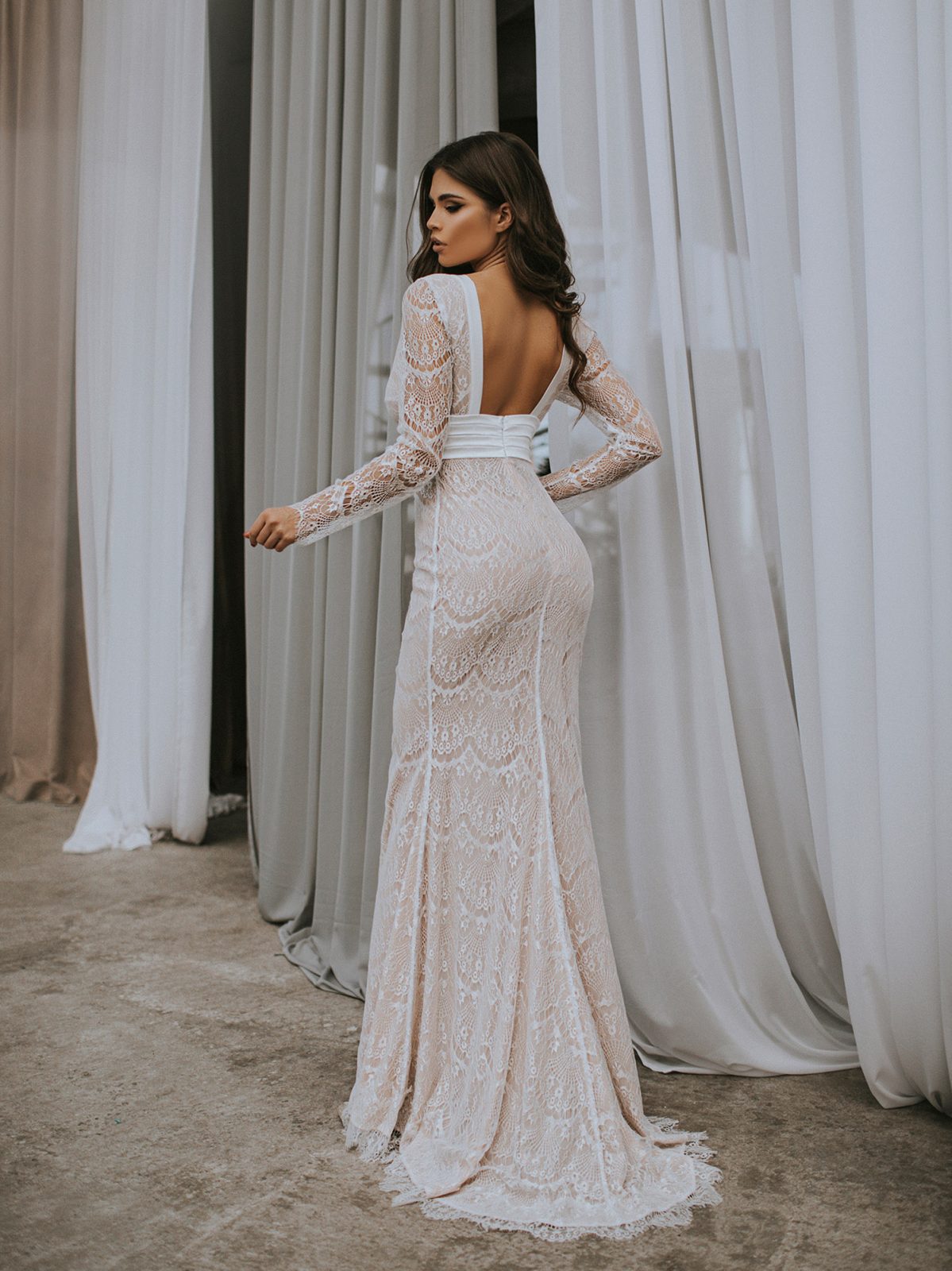 Lace Evening Gown – Elegant Tie Lace Dress, Wedding Guest Maxi Dress