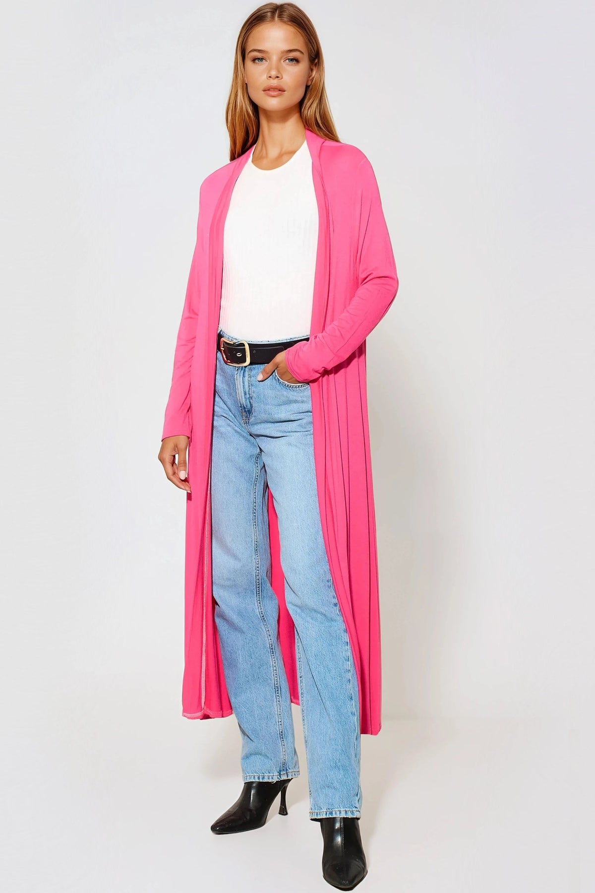 Fuchsia Jersey Longline Cardigan
