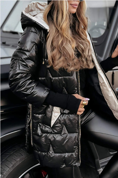 Hooded cotton jacket with three zippers
