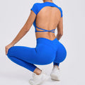 Cross Backless Sporty Set Women 2 Piece Sportswear Short Sleeve Training Suit for Fitness Yoga Wear Female Gym Workout Clothes