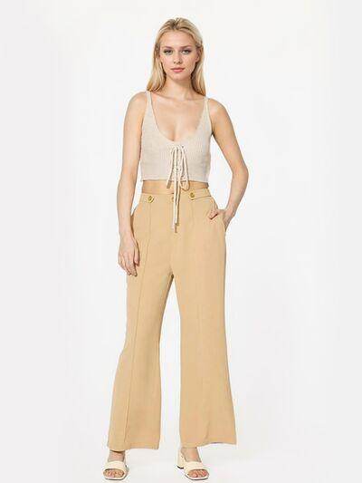 Wide Leg Pants with Pockets for Women in Opaque Style