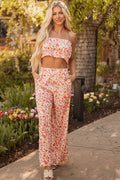 Jayleen Boho Floral Bandeau Top and High Waist Pants Set-0