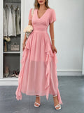 V-Neck Flutter Sleeve Dress