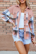Nancy Plaid Corduroy Patchwork Shacket-0