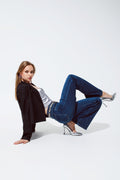 Straight Leg Jeans With Rhinestones  in Blue