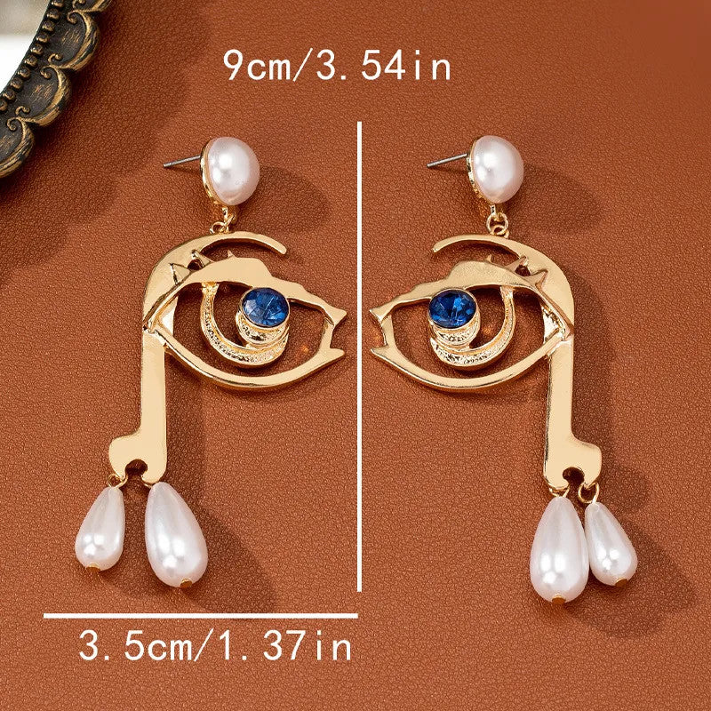 Gold-Plated Pearl Evil Eye Earrings