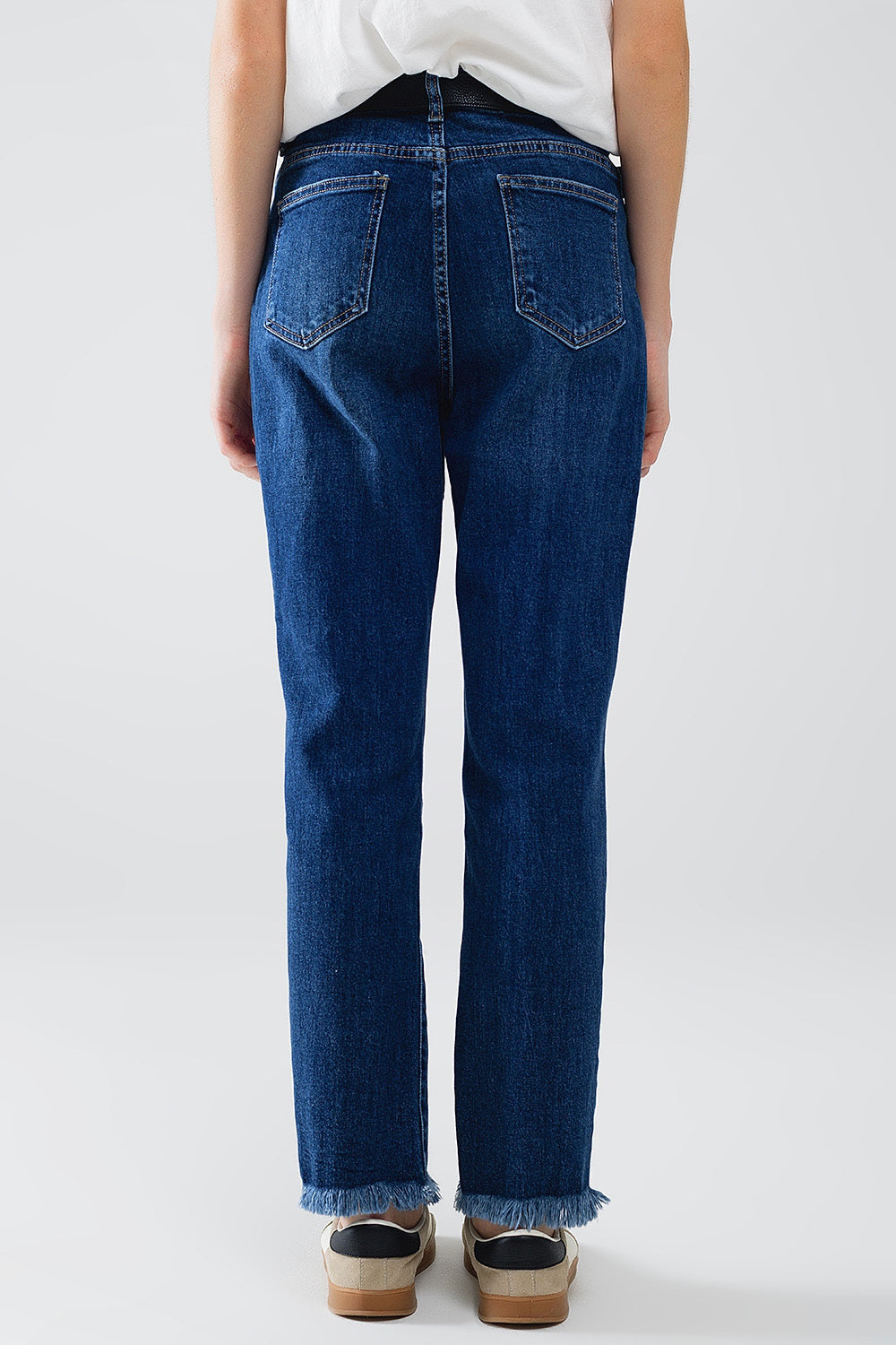 Straight Leg Jeans With Rhinestones  in Blue