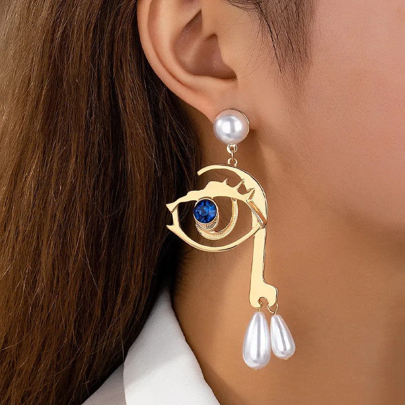 Gold-Plated Pearl Evil Eye Earrings