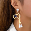 Gold-Plated Pearl Evil Eye Earrings