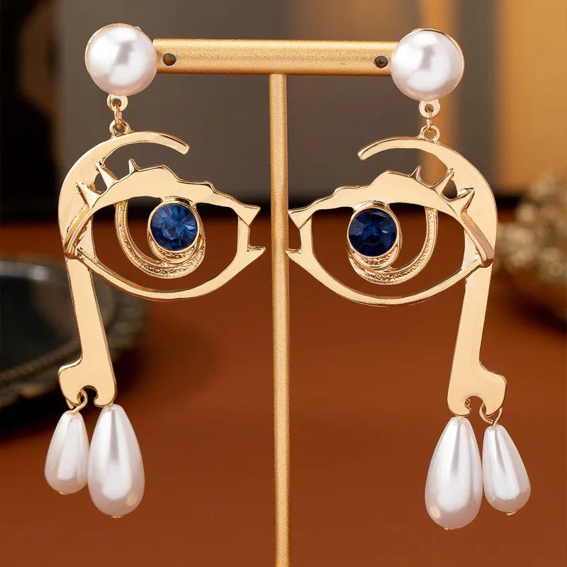 Gold-Plated Pearl Evil Eye Earrings