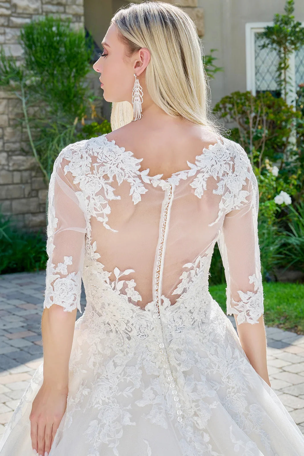 Wedding dresses/ivory cream embroidered glitter mesh v neck wedding gown with one half sleeve
