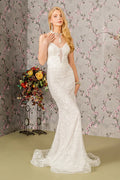 Floral embroidery illusion sweetheart lace mermaid wedding gown
