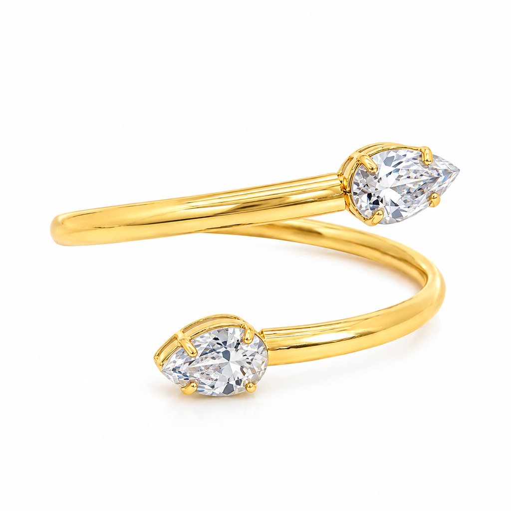 Dual CZ Teardrop Bangle Adjustable Bracelet (B30)