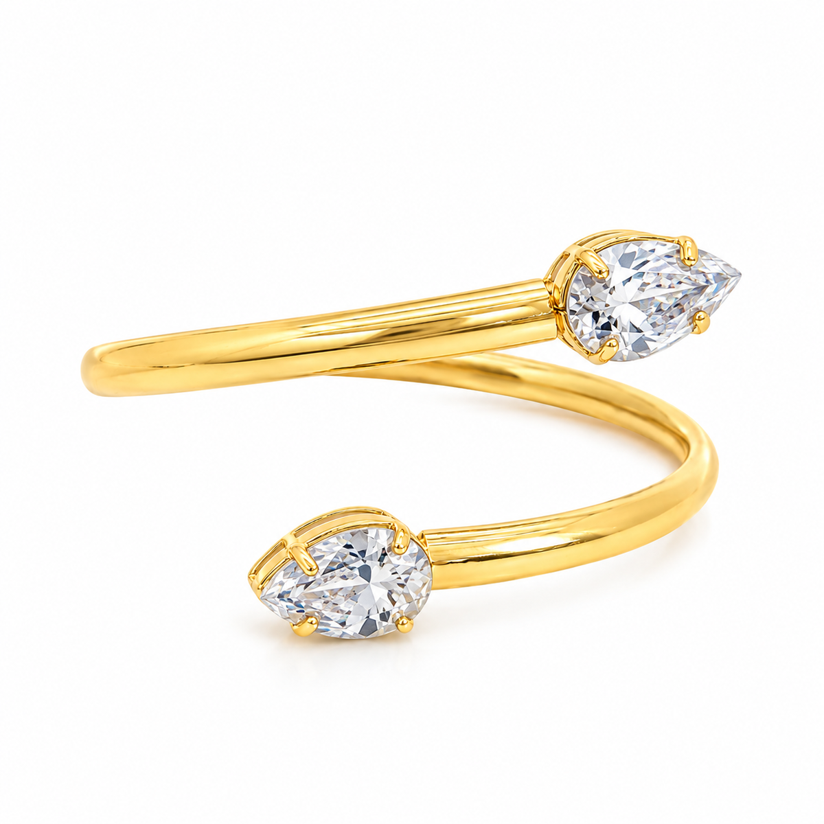Dual CZ Teardrop Bangle Adjustable Bracelet (B30)