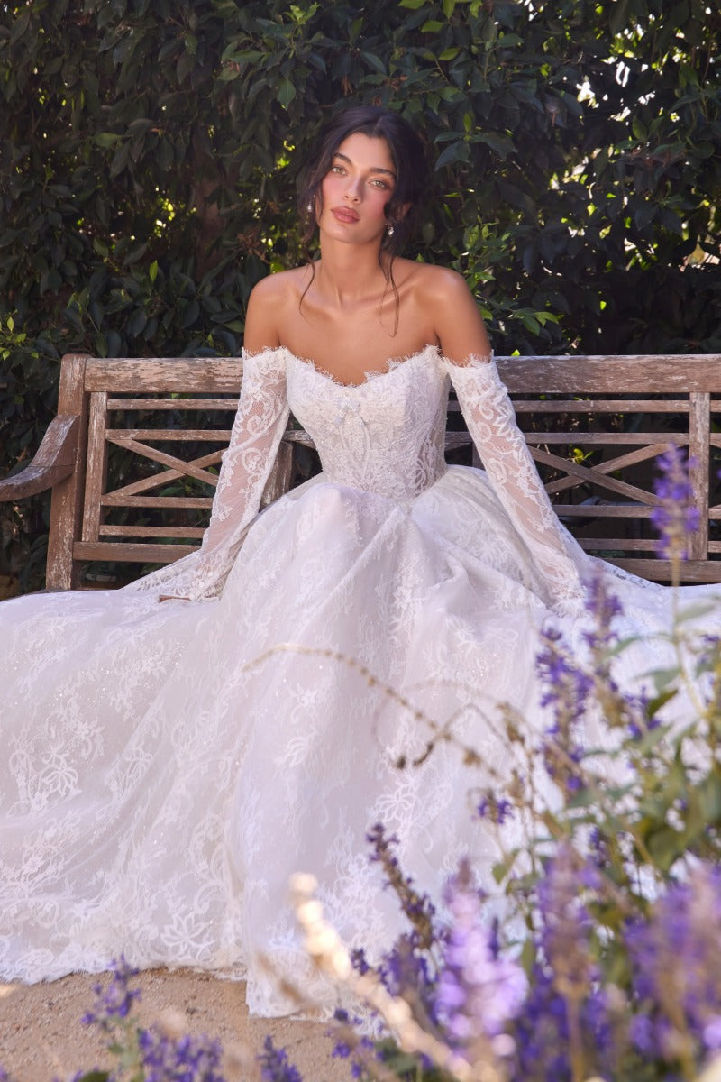 Off-Shoulder Lace Long Sleeve A-Line Wedding Dress