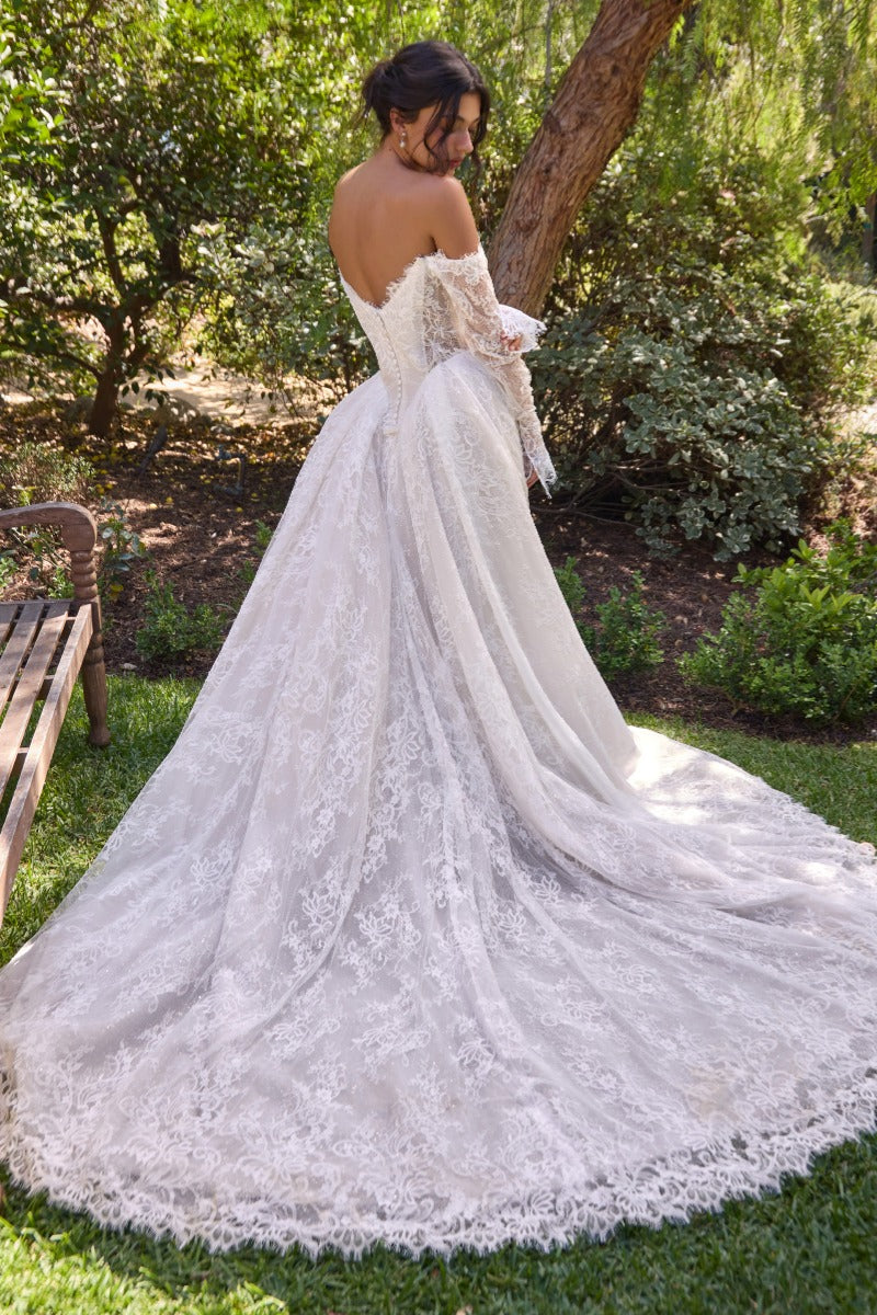 Off-Shoulder Lace Long Sleeve A-Line Wedding Dress