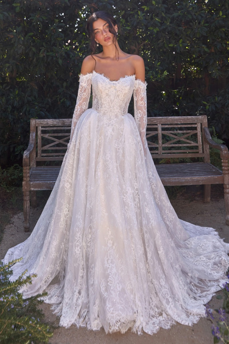 Off-Shoulder Lace Long Sleeve A-Line Wedding Dress